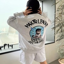 남자 오버핏 라운드 메이저리그 고양이 맨투맨 티셔츠 4컬러