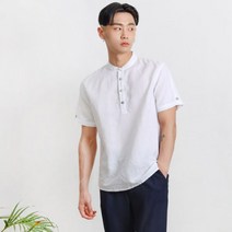 남자 린넨 차이나 헨리넥 반팔 티셔츠