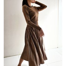 봄 가을 플리츠 밴딩 미디 a라인 벨벳 롱 스커트