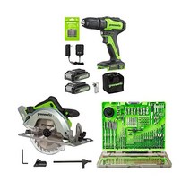 그린works 24V 브러시리스 전동 공구 콤보 키트 (2개 공구: 드릴/드라이버 원형 톱 2x 2Ah 배터리 및 충전기가 포함된 90피스 드릴 비트 세트)