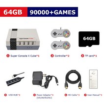 비디오게임기슈퍼 콘솔 X 큐브 레트로 비디오 게임 PS1/PSP/ N64/아케이드 휴대용 플레이어 플러그 앤 1170, 02 EU Plug, 01 64G to Wired to 2