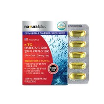 미국산 알티지오메가3 1200 60캡슐 rTG형태 비타민 D E DHA EPA, 개당 용량/중량/정, 1309mg * 60캡슐
