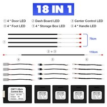 코더스엠비언트 k8 아크릴 스포티지 자동차 장식 Led 앰비언트 RGB 20 인 1 조명 스트립 백라이트 가이드 인테리어 64 색 분위기 램프 앱 제어, 18 In 1, CHINA, 1개