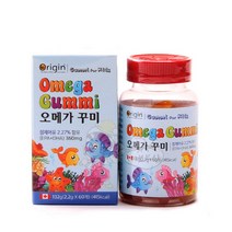 오리진 키즈 오메가3 360mg 꾸미 EPA DHA 츄어블 성장기 어린이 건강 영양제 씹어먹는오메가쓰리 고함량 유아 아이 청소년 물고기모양 젤리 오렌지맛 60구미 캐나다 직수입, 60마리