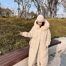 2022 겨울 트렌디 하프 여 빅 퍼 카라 루즈핏 도톰 패딩 코트