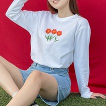험블스튜디오 튤립 프린팅 루즈핏 라운드넥 레이어드 봄 가을 여성 가을 긴팔 티셔츠 2color