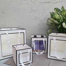 고급 투명 창 쇼핑백 선물용 투명 정사각 화분 꽃 종이 무지 선물 답례품 튼튼한 윈도우 화이트 대