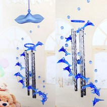 돌고래모빌 돌고래 풍경 후우링 일본식 유리 문종 현관종, 78cm 블루 돌고래