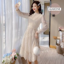 Makone 상표등록 여성 봄 레이스 니트 샤방샤방 원피스 하객룩