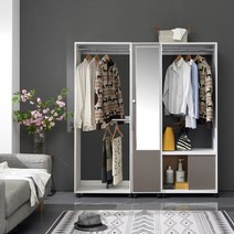 더젠 프릭스1500 이동식 거울수납드레스행거옷장세트7, 오크