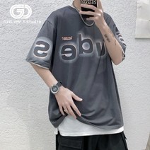 새로운 여름 편지 성격 반팔 패션 모든 경기 인쇄 캐주얼 라운드 넥 느슨한 커플 티셔츠 남성