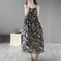 린넨원피스 통관 따기 누수 대외 무역 유명 컷팅 라벨 여성 레트로 컬러 모시 조끼 롱 스커트 코튼 린넨 드레스