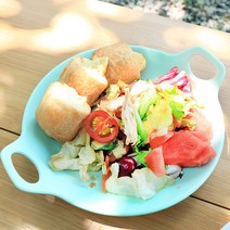 멜라민웨어 원형핸들 플레이트대, 옐로우