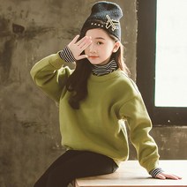 베비포 여아용 기모 줄무늬 목폴라 맨투맨 긴팔 티셔츠 GT9