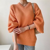 [02/13] 데일리 루즈 핏 도톰 브이 넥 니트 여성 봄 가을