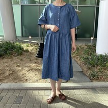 아이보리앤코 메이플 반오픈 반팔 청 데님 원피스