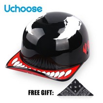 Uchoose- 신제품 오픈 페이스 빈티지 헬멧 하프 모토크로스 스쿠터 크루저 헬기 야구 모자 여름 승마, XL, Fangs