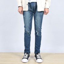 노마진컴퍼니 남자 스판 밴딩 일자핏 디스트로이드 찢어진 청바지