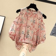 오프숄더 여성 반팔 여름 센티멘탈한 잔꽃 블라우스 루즈핏 양티