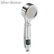 샤워 스프레이 스마트 온도 표시 LED 4가지 모드 조절 가능한 고압 절수 분무기 욕실 부품, [01] Silver, [01] Silver
