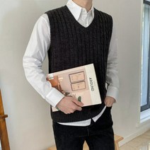 선물 브이넥 기본 꽈배기 니트 조끼