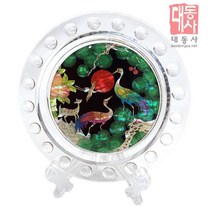 대동사 나전 컵받침 원형 자개 컵받침 코스터, 송학