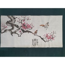 한국전통 수묵화 사군자 십군자 동양화 문인화 작가가 직접 제작하는 품격있는 인테리어소품 매화참새 목단나비 화선지작품 소우의먹그림, 매화와 참새가족