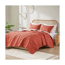 Ink+Ivy Kandula King/Cal 킹 사이즈 퀼트 침구 세트 - 다크 오렌지 퀼트 꽃무늬 코끼리 – 3피스 침구 퀼트 커버렛 – 100% 면 퍼케일 침대 퀼트 퀼트, 칸둘라 산호, 킹/칼 킹