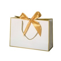 예쁜 핑크 리본 고급스러운 선물 종이 가방 웨딩 생일 파티 답례품 포장 핸들, 10pcs No Logo, 06.L 32 x H 25x W 11cm, Gold Line bag