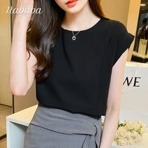 나바바 NB860 여성 우아한 린넨 캡소매 블라우스
