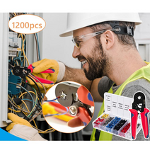 압착 플라이어 세트, 블루 4개 플라이어 + 1200 pcs 적동 단자