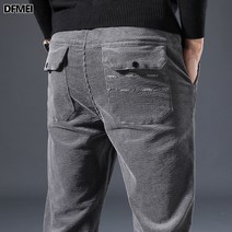 DFMEI 가을 겨울 두꺼운 코듀로이 캐주얼 팬츠 남 스트레이트 슬림 스판 남성 출근 바지 링클프리 데미지 남바지 습기