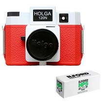 holga 120n 플라스틱 중형 필름 카메라(빨간색흰색) ilford hp5 플러스 흑백 네거티브 필름 iso 400(120롤 필름) 번들
