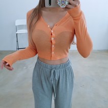 브이넥 단추 여리 크롭가디건 4색