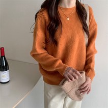 심플 솔리드 라운드 풀오버 니트 하늘비즈 C27 Z454M488