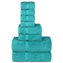 Chakir Turkish Linens 터키산 면 럭셔리 호텔 스파용 목욕 타월 핸드 타월 - 6개 세트 네이비 블루, Set of 8 - Towel Set, Aqua