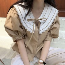 포린박스 로맨틱 퍼프소매 레이스 빅카라 코튼 블라우스 YJ