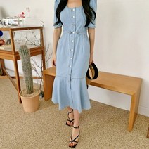 겟잇미 루르 밑단프릴 퍼프 데님 원피스