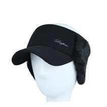 루페오 겨울 방한 여성 퍼 골프썬캡, 블랙