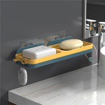 무타공 접착식 더블 레이어 비누받침, 블루