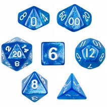 Wiz Dice 7 다이 다면체 블루 스파클 호라이즌 주사위 세트 벨벳 파우치