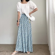 에이치스 키큰녀추천 하이퀄 잔꽃 플라워 셔링 플리츠 맥시 롱스커트