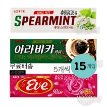 롯데 스피아민트껌5개 아라비카 커피껌5개 이브로즈껌5개 총15개