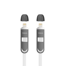 [크레앙] 2in1 라이트닝마이크로 USB 케이블 2개입 (CRE2IN1CBLWT-2P), 2개, 화이트{CRE2IN1CBLWT-2P}