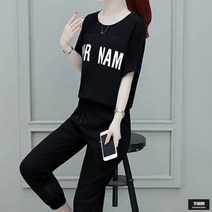 가바바 여성 반팔 트레이닝복 세트 루즈핏 트렌디한 YOUR NAME 여름 트레이닝복 세트 G60088