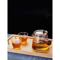 고온 내성 유기포트 우드핸들 티포트 티팟 내열유리 차주전자 티머그, E(500ML+컵2)