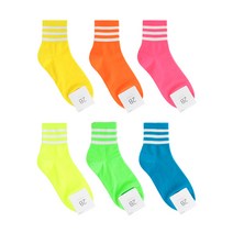 여자중목 패션 고급면 양말 형광삼선 6종색상 택1