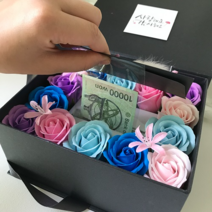 늘솜아뜰리에 비누꽃 반전용돈박스 OPP50장 용돈이벤트 결혼기념일 명절용돈선물, 핑크, 퍼플, 꽃길만걷자