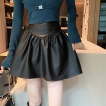스커트 A라인 봄가을 작은 키 PU 가죽 치마 하이웨이스트 날씬해 보이는 여성 캉캉 미니 트렌드 x2개 2634286399