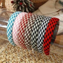 셀러허브 패션 하운드체크 모직 원단 복고체크 머리띠 7컬러